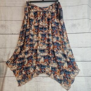 Investments Woman 2X Pull On Abstract Pattern Asymmetrical Midi Skirt NWT  L1102